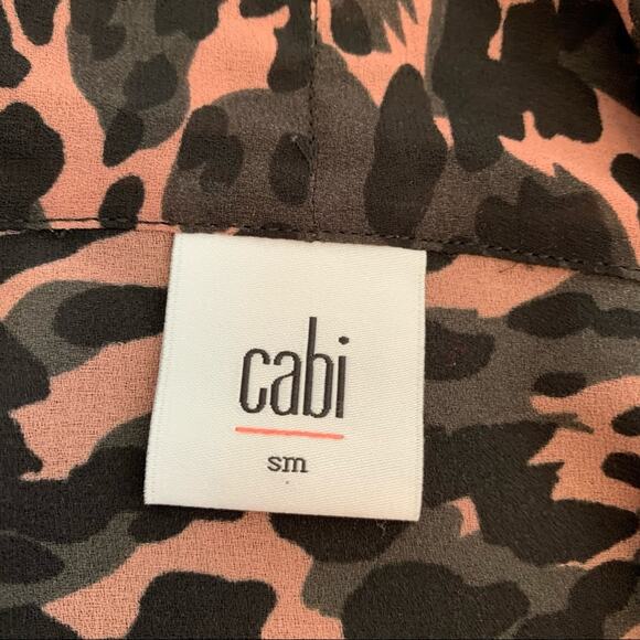 Cabi pink black gray camo animal print tie neck top style #3148 size Small - Picture 11 of 13